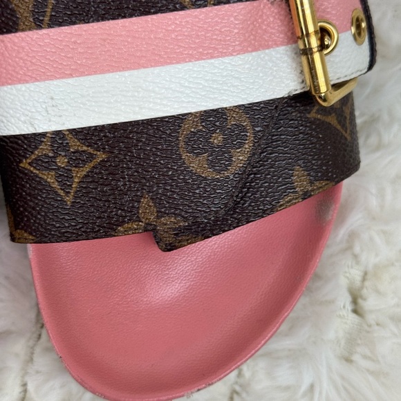 Vintage Women’s Louis Vuitton Monogram Pink Stripe Buckle Slides Size 8 - Picture 5 of 14